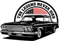 AMERICAN CLASSIC AND MUSCLE CARS LOGO CHEVROLET IMPALA WITH AMERICAN FLAG