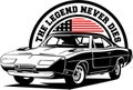 AMERICAN CLASSIC AND MUSCLE CARS LOGO DODGE CHARGER DAYTONA WITH AMERICAN FLAG Royalty Free Stock Photo