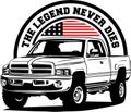 AMERICAN CLASSIC AND MUSCLE CARS LOGO DODGE RAM WITH AMERICAN FLAG Royalty Free Stock Photo