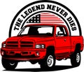 AMERICAN CLASSIC AND MUSCLE CARS LOGO DODGE RAM WITH AMERICAN FLAG Royalty Free Stock Photo