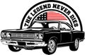 AMERICAN CLASSIC AND MUSCLE CARS LOGO DODGE SUPER BEE WITH AMERICAN FLAG Royalty Free Stock Photo
