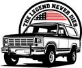 AMERICAN CLASSIC AND MUSCLE CARS LOGO FORD BRONCO WITH AMERICAN FLAG Royalty Free Stock Photo