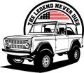 AMERICAN CLASSIC AND MUSCLE CARS LOGO FORD BRONCO WITH AMERICAN FLAG Royalty Free Stock Photo