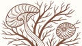 Organic Mushroom and Seashell Pattern, Nature Blend, vector design Generative AI Royalty Free Stock Photo