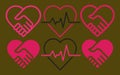 Interconnected Heart and Handshake Icons - Vector Set for Health and Partnership