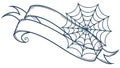 Spooky Spider Web Ribbon: Halloween Decorative Banner Motif, vector design Generative AI Royalty Free Stock Photo