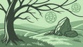 Ancient Tree and Celtic Knot Stone in a Mystical Forest, vector design Generative AI Royalty Free Stock Photo