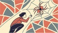 Person and Spider on Geometric Web, vector design Generative AI Royalty Free Stock Photo