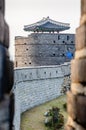 Unique view of Hwaseong Fortress wall architecture, suwon, south korea