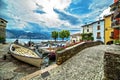 Picturesque Malcesine harbor with boats on Garda lake, Verona, Italy Royalty Free Stock Photo