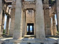 A unique view looking through the columns of the doric columns of The Temple of Hephaestus or Hephaisteion