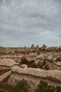 Unique volcanic landscape and geologic rock formations in Cappadocia, Turkey Royalty Free Stock Photo