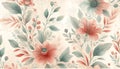 Unique watercolor background with coral and sage floral motifs generative ai