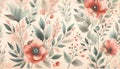 Unique watercolor background with coral and sage floral motifs generative ai