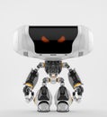 White angry robot toy with digital red eyes, 3d rendering