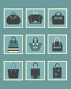 Unique women blue purse square icons set