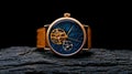 Unique wristwatch featuring intricate design and textures isolated on a dark background Royalty Free Stock Photo