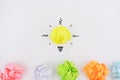 Uniqueness concept, creative idea with crumpled paper light bulbs