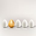 Uniqueness, individuality, different business creative concept. Vector illustration of white eggs and one golden egg Royalty Free Stock Photo