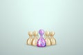 Uniqueness, among the wooden pawns there is a multi-colored pawn. Competitive advantage, standing out from the crowd, thinking Royalty Free Stock Photo