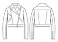 Unisex Biker Jacket fashion flat technical drawing template. Royalty Free Stock Photo