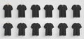 Unisex black t-shirt template hanging on different hangers, front and back view, blank clothes for design presentation and Royalty Free Stock Photo