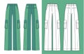 Unisex Cargo Pants fashion design, cad mockup. Cargo Pants fashion flat technical drawing template