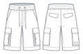 Unisex Cargo Shorts, Short Pants technical fashion Illustration.