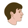 Unisex dark haired human head in side view