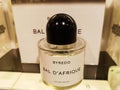 Unisex fragrance for male women Bal d`Afrite Byredo from Sweden from Byredo at Perfume and Cosmetics Store on February 20, 2020 i Royalty Free Stock Photo