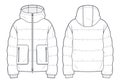 Unisex Hooded Zip-up Puffer Jacket technical fashion Illustration.