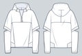 Unisex Hoodie technical fashion illustration. Hoodie Sweatshirt fashion flat technical drawing template, pocket, zip-up, front and