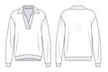 Unisex Jumper fashion flat sketch template. Sweater design, long sleeve, V-neck, stripped rib, front and back views, white. Polo-