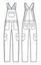 Unisex Jumpsuit, Cargo Pants fashion flat technical sketch template.