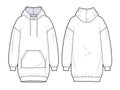 Unisex Oversize Hooded Sweatshirt. Sweatshirt fshion flat technical drawing. Flat apparel sweat template front and back, white Royalty Free Stock Photo