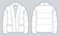 Unisex quilted padded Jacket technical fashion Illustration. Down Jacket, Outerwear technical drawing template, pocket