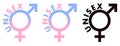 Unisex symbol. Male and Female sex sign combined, in blue pink a