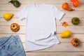 Unisex T-shirt mockup with pumpkins