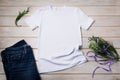 Unisex T-shirt mockup with purple ribbon
