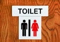 Unisex toilet sign on wooden wall background texture Royalty Free Stock Photo