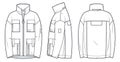 Unisex Jacket technical fashion illustration.