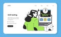 Unit testing level web banner or landing page. Software testing methodology.