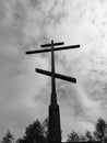 The cross on Orthodox Unite church. Artistic look in black and white