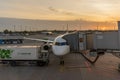 MUNICH, GERMANY - NOVEMBER 6. 2023 : Plane beeing replenished by Gate Gourmet catering at Munich Airport MUC.