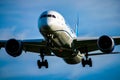 United Airlines Boeing 787 Dreamliner landing at Heathrow Airport on a sunny day Royalty Free Stock Photo