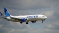 United Airlines Boeing 737 MAX 9 flying near the Chicago O'Hare International Airport