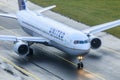 United Airlines Boeing 767 taxiing Royalty Free Stock Photo