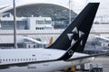 Star Alliance United Airlines, close-up view of tail Royalty Free Stock Photo