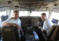 United Airlines pilots at cockpit before transpacific flight to San Francisco in Auckland International Airport, New Zealand Royalty Free Stock Photo