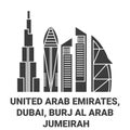 United Arab Emirates, Dubai, Burj Al Arab Jumeirah travel landmark vector illustration